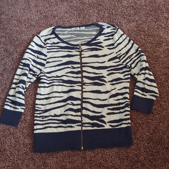 Cato blue & cream 3/4 sleeve zip up sweater - Picture 1 of 4